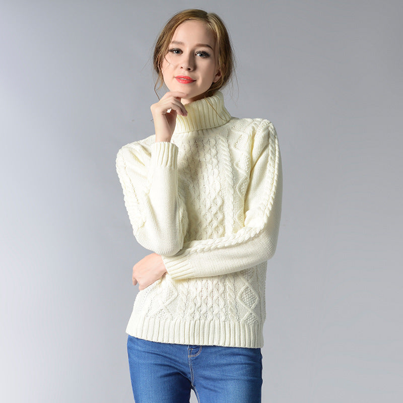 Damen Rollkragenpullover mit langen Ärmeln und Kabelstrick